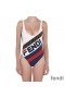 Fendi Swimsuit Women Fila Logo Motif Lycra White/Blue