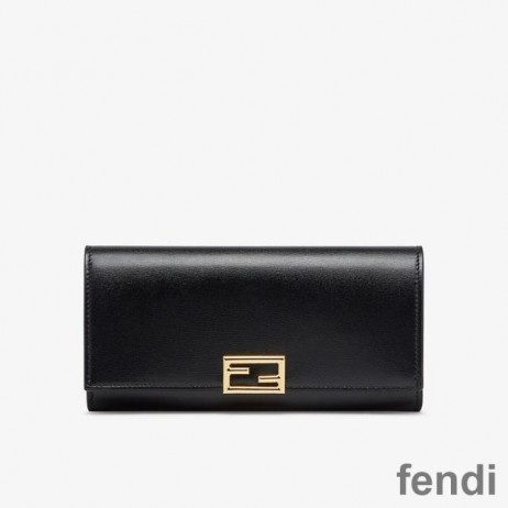 Fendi FF Continental Wallet In Calf Leather Black