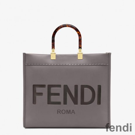 Fendi Medium Sunshine Shopper Bag In ROMA Logo Calf Leather Grey