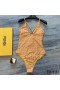 Fendi Crisscross Swimsuit Women Jacquard FF Motif Lycra Yellow