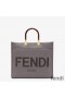 Fendi Medium Sunshine Shopper Bag In ROMA Logo Calf Leather Grey