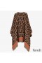 Fendi Poncho In FF Motif Wool and Silk Brown