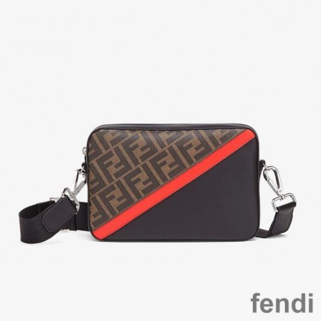 Fendi Compact Camera Case In FF Motif Fabric Brown/Red