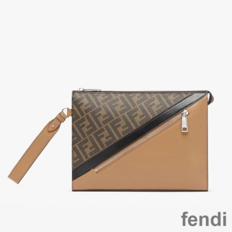 Fendi Flat Pouch In FF Motif Fabric Brown/Black