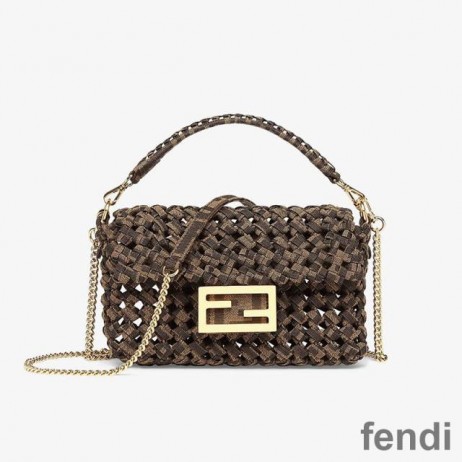 Fendi Mini Baguette Bag In Fabric Interlace Coffee