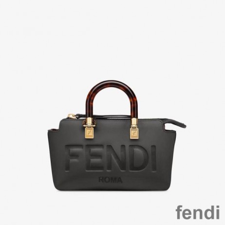 Fendi Mini By The Way Boston Bag In ROMA Logo Calf Leather Black