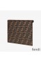 F is Fendi Large Slim Pouch In FF Motif Calf Leather Brown