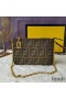 Fendi Baguette Pouch with Chain In FF Motif Fabric Brown