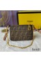 Fendi Baguette Pouch with Chain In FF Motif Fabric Brown