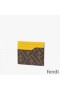 Fendi Card Holder In ROMA Logo FF Motif Fabric Brown
