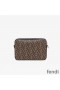 Fendi Compact Camera Case In FF Motif Fabric Brown/Red