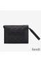 Fendi Flat Pouch In FF Motif Nappa Leather Black