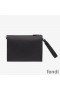 Fendi Flat Pouch In Roma Logo Calf Leather Black