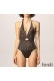 Fendi Halterneck Swimsuit Women FF Vertigo Motif Lycra Brown
