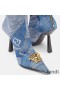 Fendi Knee High Ankle Boots Women Fendace Patchwork Denim Blue