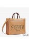 Fendi Medium Sunshine Shopper Bag In Python ROMA Logo Calf Leather Khaki