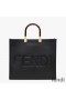 Fendi Medium Sunshine Shopper Bag In ROMA Logo Calf Leather Black