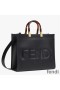 Fendi Medium Sunshine Shopper Bag In ROMA Logo Calf Leather Black