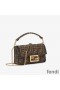 Fendi Mini Baguette Bag In FF Motif Fabric Brown