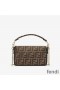 Fendi Mini Baguette Bag In FF Motif Fabric Brown