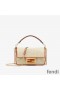 Fendi Mini Baguette Bag In FF Motif Straw Beige