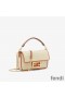Fendi Mini Baguette Bag In FF Motif Straw Beige