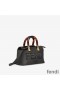 Fendi Mini By The Way Boston Bag In ROMA Logo Calf Leather Black
