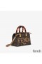 Fendi Mini By The Way Boston Bag In ROMA Logo FF Motif Fabric Brown