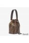 Fendi Mini Mon Tresor Bucket Bag In FF Motif Calf Leather Brown