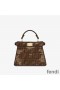 Fendi Petite Peekaboo ISeeu Bag In FF Motif Fabric with Sequins Brown