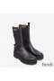 Fendi Promenades Ankle Boots Women Leather with Stretch Fabric Black