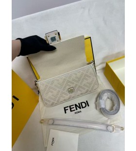 Fendi Baguette Canvas Shoulder Bag Women's White
