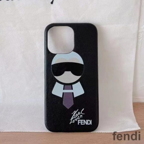 Fendi iPhone Case In Karlito Motif Fabric Black