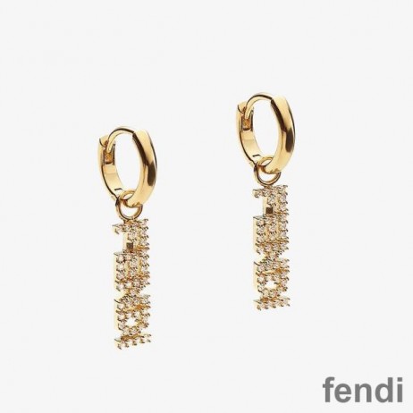 Fendi Signature Earrings In Crystal Metal Gold
