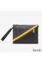 Fendi Flat Pouch In FF Motif Fabric Black/Yellow