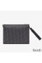 Fendi Flat Pouch In FF Motif Fabric Black/Yellow