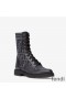 Fendi Rockoko Combat Boots Women Leather with FF Motif Stretch Fabric Black