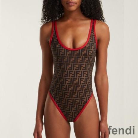 Fendi Swimsuit Women FF Motif Lycra Brown/Red