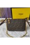 Fendi Baguette Pouch with Chain In FF Motif Fabric Brown/Burgundy