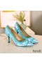 Fendi Colibri Pumps Women FF Vertigo Motif Glazed Canvas Blue