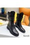 Fendi Rockoko Combat Boots Women Smooth Leather with Velcro Straps Black/White