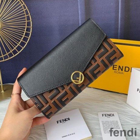 F is Fendi Continental Wallet In FF Motif Calf Leather Brown/Black