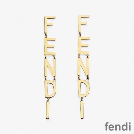 Fendi Signature Drop Earrings In Metal Gold