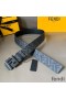 Fendi FF Buckle Reversible Belt In FF Motif Fabric and Calfskin Grey