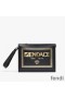 Fendi Flat Pouch In Fendace Logo Calf Leather Black