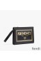 Fendi Flat Pouch In Fendace Logo Calf Leather Black