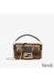 Fendi Mini Baguette Bag In FF Motif Fabric with Sequins Brown