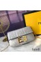 Fendi Mini Baguette Bag In FF Motif Nappa Leather Silver
