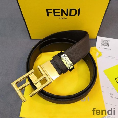 Fendi FF Buckle Reversible Belt In Calf Leather Coffee