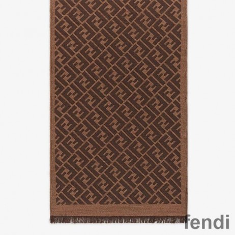 Fendi FF Scarf In Silk and Wool Brown